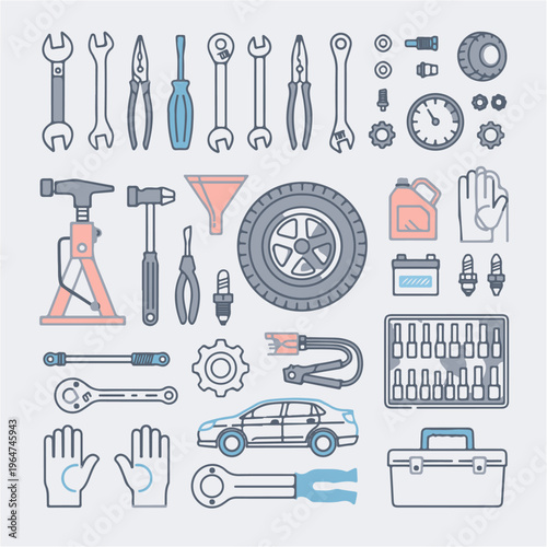 set of car fixing tools editable vector design, tool, equipment, tools, isolated, set, hammer, screwdriver, vector, metal, work, white, wrench, pliers, steel, illustration, icon, dental, construction