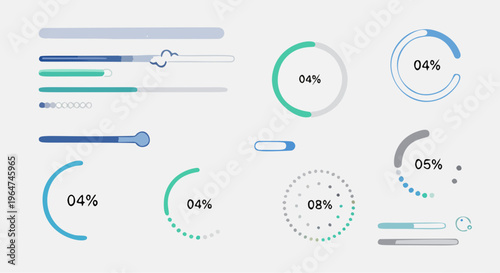 Loading progress bars and circular percentage indicators for user interface