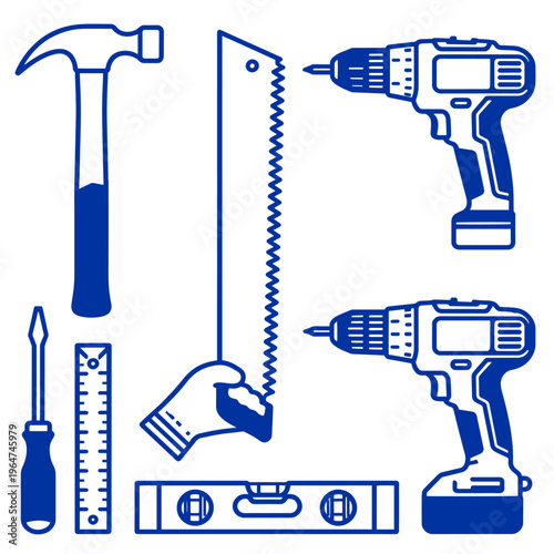 set of tools editable vector design, tool, equipment, tools, isolated, set, hammer, screwdriver, vector, metal, work, white, wrench, pliers, steel, illustration, icon, dental, construction