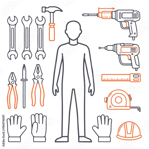 set of tools editable vector design, tool, equipment, tools, isolated, set, hammer, screwdriver, vector, metal, work, white, wrench, pliers, steel, illustration, icon, dental, construction