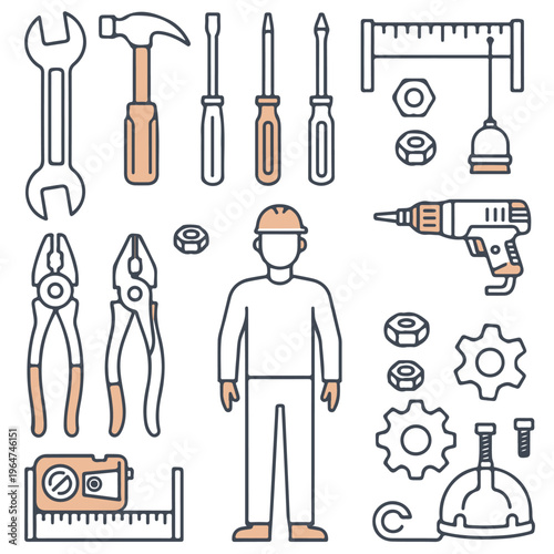 set of construction tools editable vector design, tool, equipment, tools, isolated, set, hammer, screwdriver, vector, metal, work, white, wrench, pliers, steel, illustration, icon, dental