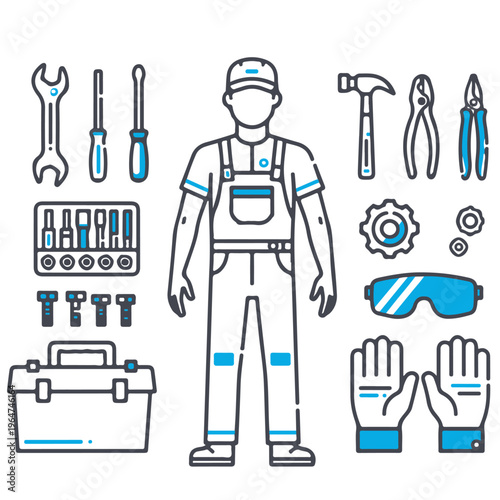 set of engineering tools editable vector design, tool, equipment, tools, isolated, set, hammer, screwdriver, vector, metal, work, white, wrench, pliers, steel, illustration, icon, dental, construction