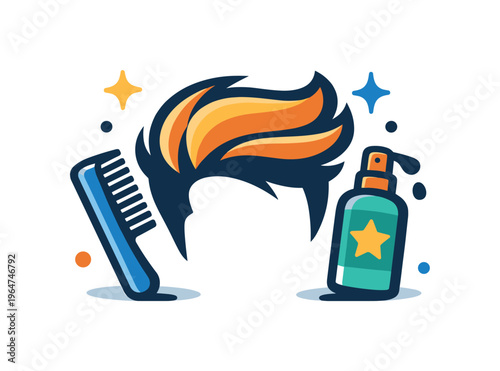 Hair styling routine built around a comb and hair product shaping a dynamic silhouette of styled hair and self-expression. A fresh and energetic visual