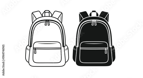 Two identical backpack designs are shown side by side, one filled in black and the other as a white outline.