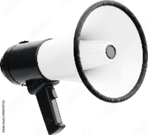 Black megaphone with a large horn on a transparent background, vector illustration, digital art.