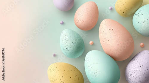 Minimal pastel Easter eggs flat lay background