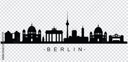 Vector illustration black silhouette of berlin city skyline with famous landmarks