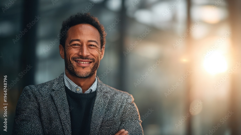 Naklejka premium diverse entrepreneur isolated background with blured businessbackground and natural sunlight