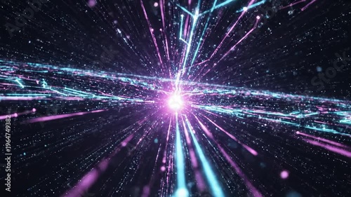 Abstract Digital Network Connections Glowing in Deep Space With Bright Light in Center, Futuristic Technology Concept