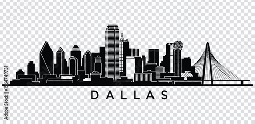 Tablou pe pânză Vector illustration black and white illustration of the dallas city skyline with