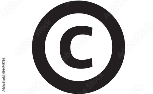 Copyright symbol with black circle and white interior featuring copyleft, intellectual property, licensing icon with restricted rights and protected