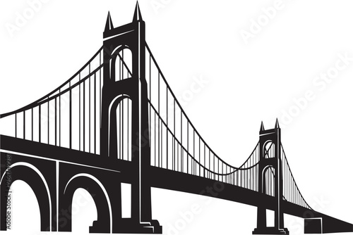 Bridge suspension iconic with Gothic-style towers and cables featuring silhouette, black, vector with illustration and graphic elements for resource,