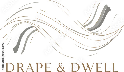A beautifully crafted abstract logo for the 'Drape & Dwell' brand, showcasing elegant flowing ribbons in gentle, earthy tones, perfectly representing a sophisticated home design business.