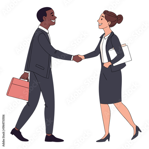 Businessman and businesswoman shaking hands handshake agreement partnership