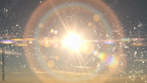 A special spark light effect bursts through a transparent sunlight lens flare overlay, radiating brilliant solar energy.