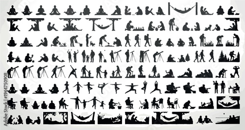 Digital Detox Lifestyle Silhouettes Set Pack. Editable Vector Stroke Illustration. featuring silhouette, vector, people, activity, recreation, leisure, set, collection, graphic, illustration more