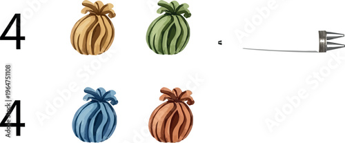 A modern digital stylus interacting playfully with whimsical watercolor illustrations of colorful stylized seed pods and the number four on a minimalist background.