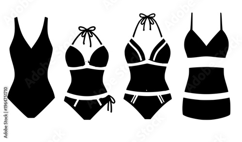 Swimsuit cartoon icons summer beach swimwear vector set