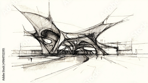 Futuristic Building Design With Large Curved Structure For Architecture Concepts
