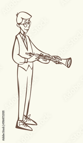 Vector illustration of a boy playing the clarinet.