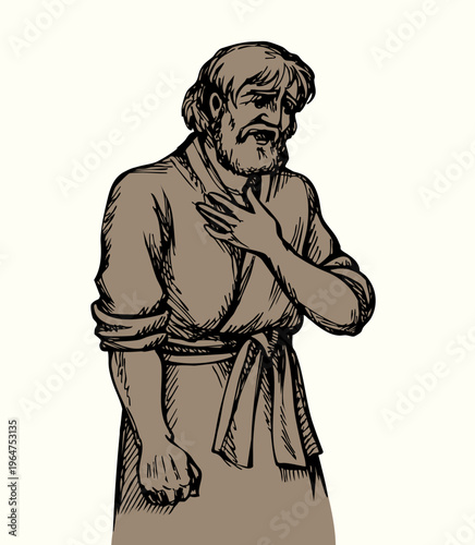 Vector drawing. Man crying in pain