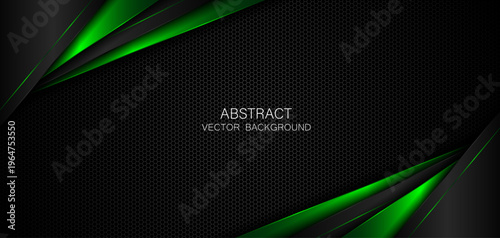 Abstract background with black and green polygon shapes, free space for design.