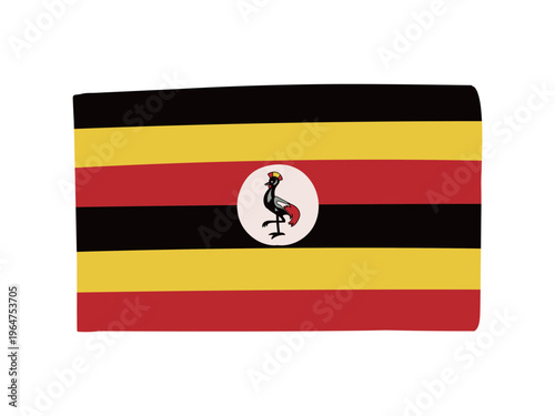 かわいいウガンダの国旗アイコン　手描きタッチの旗イラスト