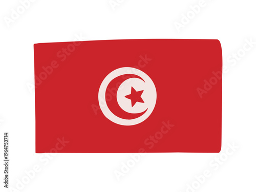 かわいいチュニジアの国旗アイコン　手描きタッチの旗イラスト