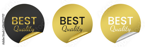 Best quality gold and black sticker labels with a glossy metallic finish and peeled corner effect