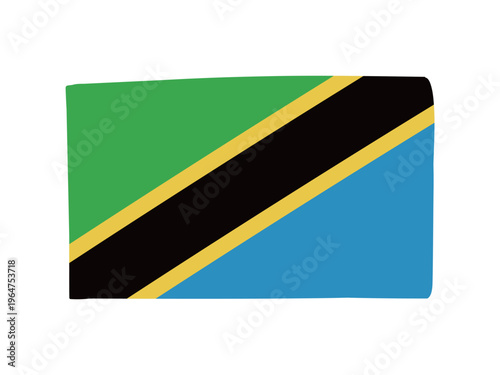 かわいいタンザニアの国旗アイコン　手描きタッチの旗イラスト