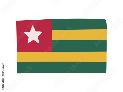 かわいいトーゴの国旗アイコン　手描きタッチの旗イラスト