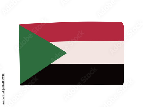 かわいいスーダンの国旗アイコン　手描きタッチの旗イラスト