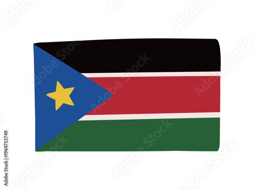 かわいい南スーダンの国旗アイコン　手描きタッチの旗イラスト
