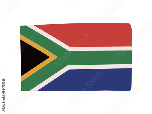 かわいい南アフリカの国旗アイコン　手描きタッチの旗イラスト
