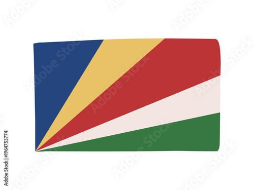 かわいいセーシェルの国旗アイコン　手描きタッチの旗イラスト