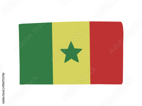 かわいいセネガルの国旗アイコン　手描きタッチの旗イラスト