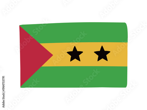 かわいいサントメ・プリンシペの国旗アイコン　手描きタッチの旗イラスト