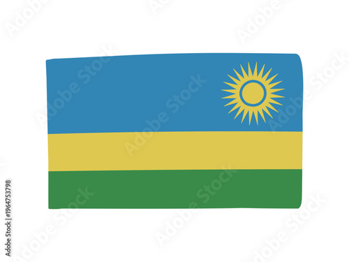 かわいいルワンダの国旗アイコン　手描きタッチの旗イラスト