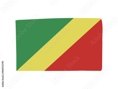 かわいいコンゴ共和国の国旗アイコン　手描きタッチの旗イラスト