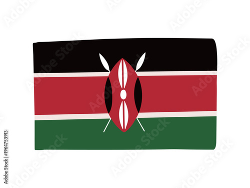 かわいいケニアの国旗アイコン　手描きタッチの旗イラスト