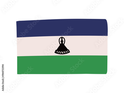 かわいいレソトの国旗アイコン　手描きタッチの旗イラスト