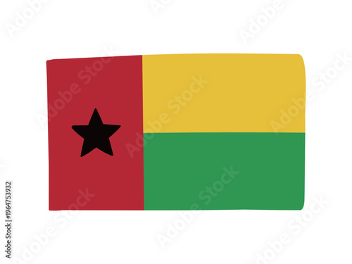 かわいいギニアビサウの国旗アイコン　手描きタッチの旗イラスト