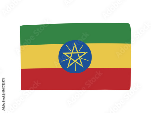 かわいいエチオピアの国旗アイコン　手描きタッチの旗イラスト