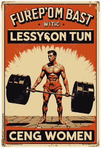 Vintage-inspired poster featuring a muscular man lifting heavy weights, showcasing classic bodybuilding aesthetics and promoting strength training objectives