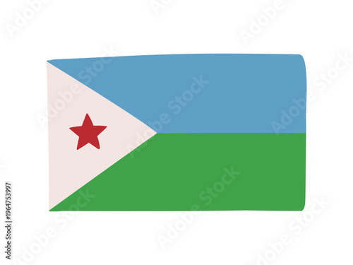 かわいいジブチの国旗アイコン　手描きタッチの旗イラスト