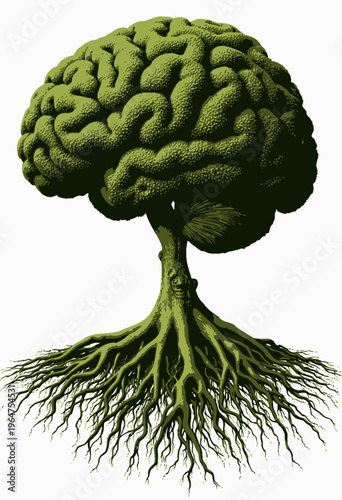 Surreal Fusion of Tree and Human Brain Structure Illustrating the Relationship Between Nature and Human Creativity