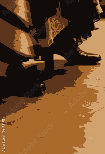 Elegant Dance Movements in Traditional Footwear on Polished Wooden Floor Captured in Motion Close-Up