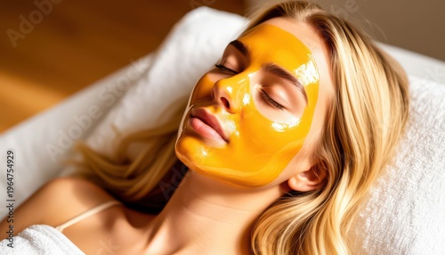 woman with a honey mask on her face.