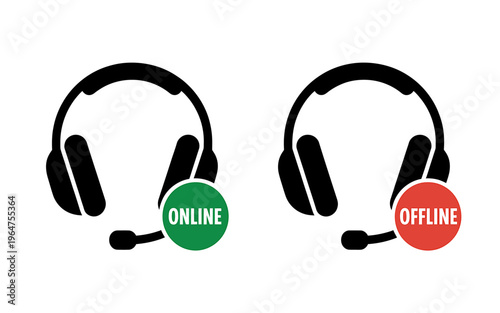 Headphones with online and offline status indicators on white background