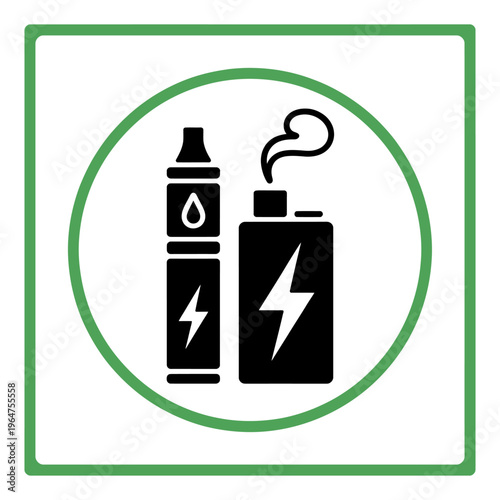 Vape and battery icon with green border on white background